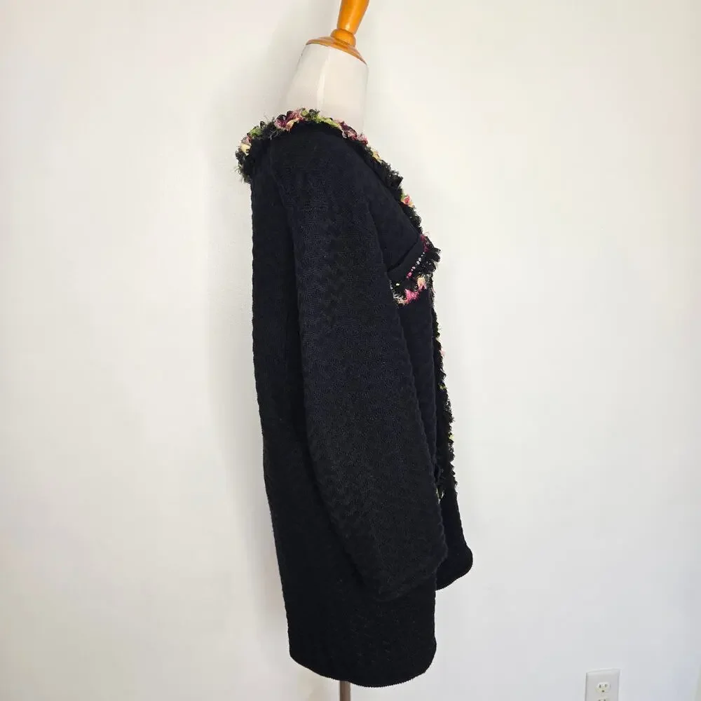Michael Simon Plus Size Cardigan Ruffled Floral Trim Longline Classic Women 3X